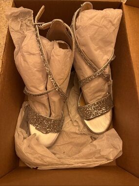 Jewel Badgley Mischka Silver Glitter Strappy Heel Sandals